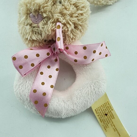 Dan Dee Pink Bunny Rabbit Rattle Plush Circle Handheld Polka Dot Ribbon Bow - Picture 4 of 8